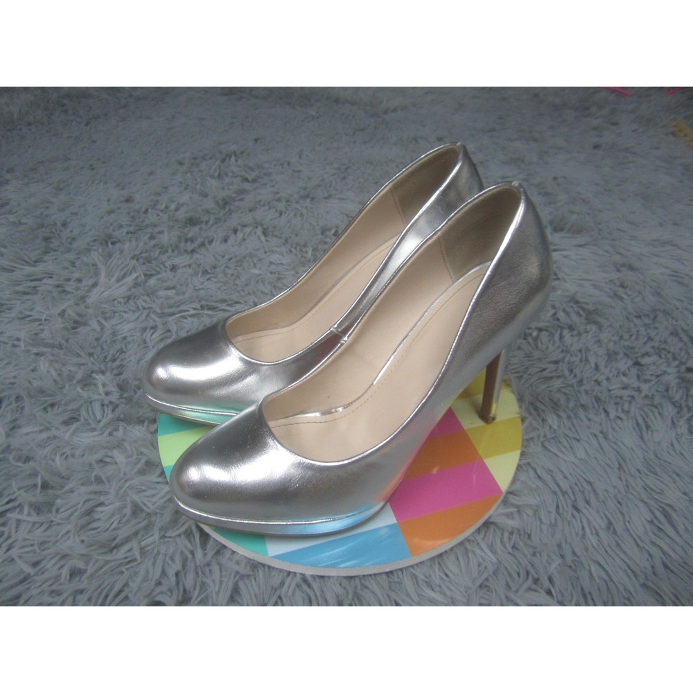 Anne Michelle Shoes Womens Size 9 Silver Metallic Round Toe Platform Dress Heels